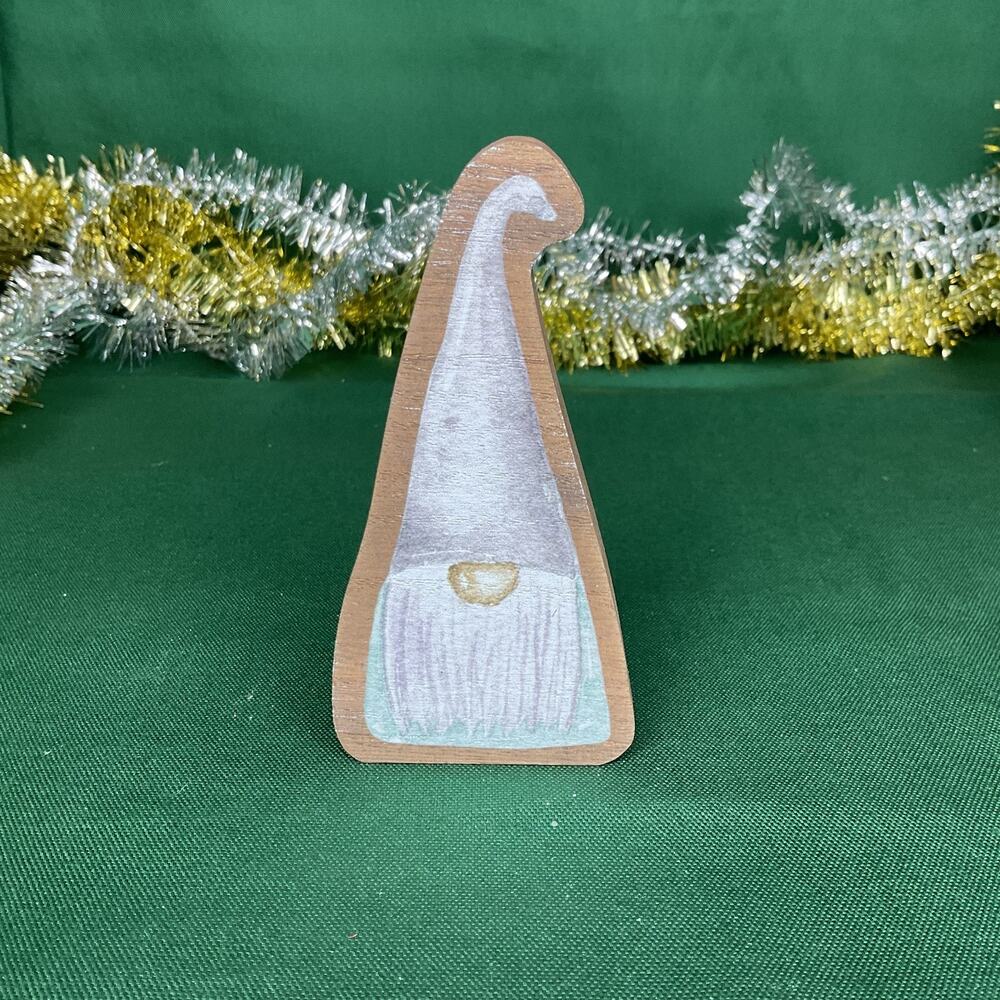 Rustic Wooden Gnome Shelf Sitter - White Winter Gonk Decor - Farmhouse Holiday